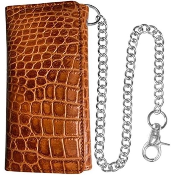 𝅺HOT Wallets for Men with Chain Crocodile Brown